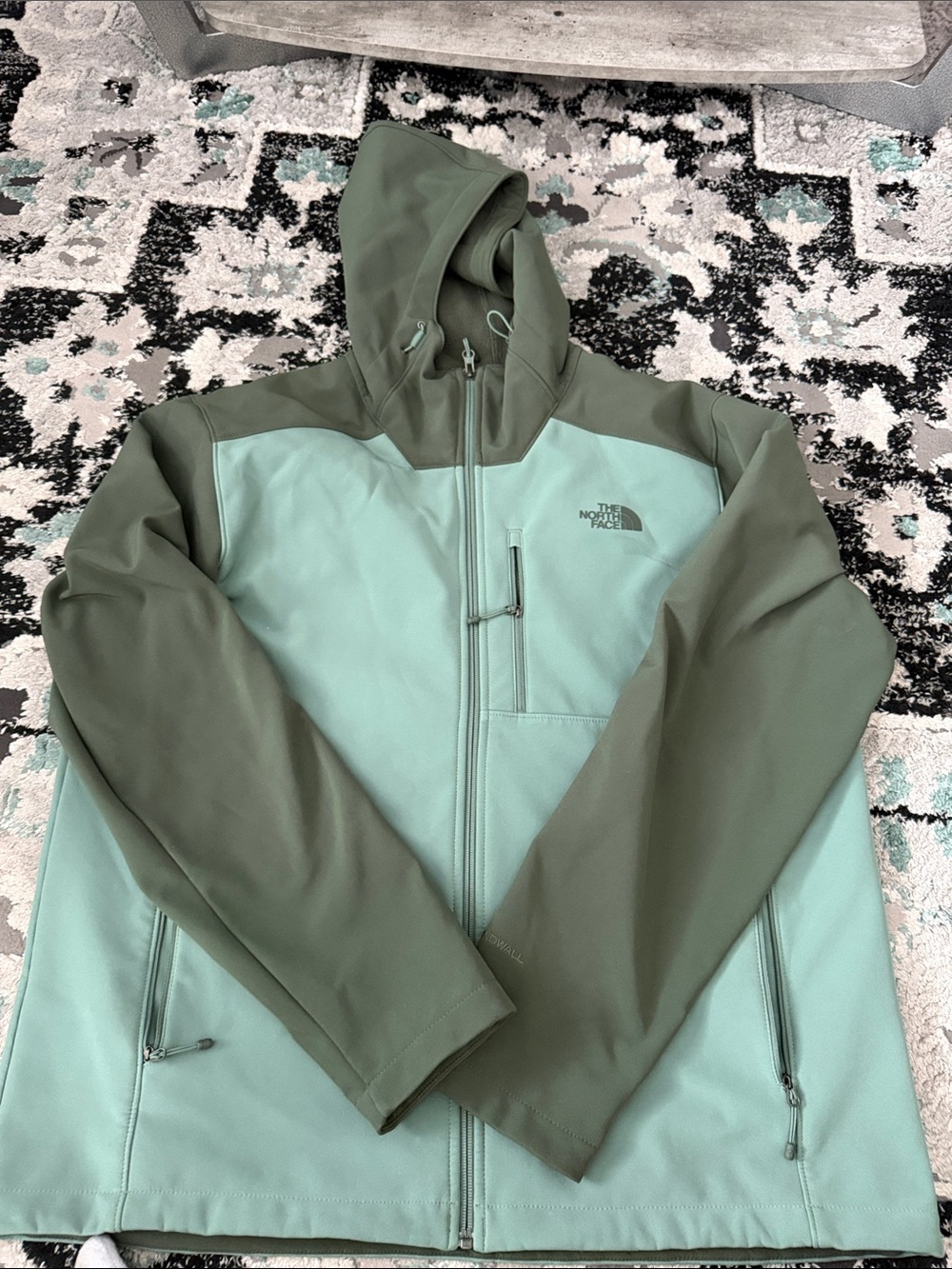 The North Face Two-Tone Mint Green and Olive Hooded Performance Jacket